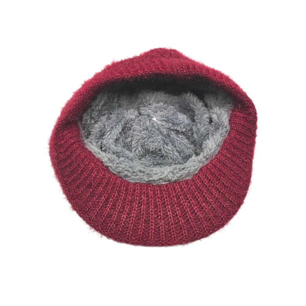 Women's Cozy Knit Hat and‎ Handwarmer Set Burgundy Soft Warm Winter Fashion